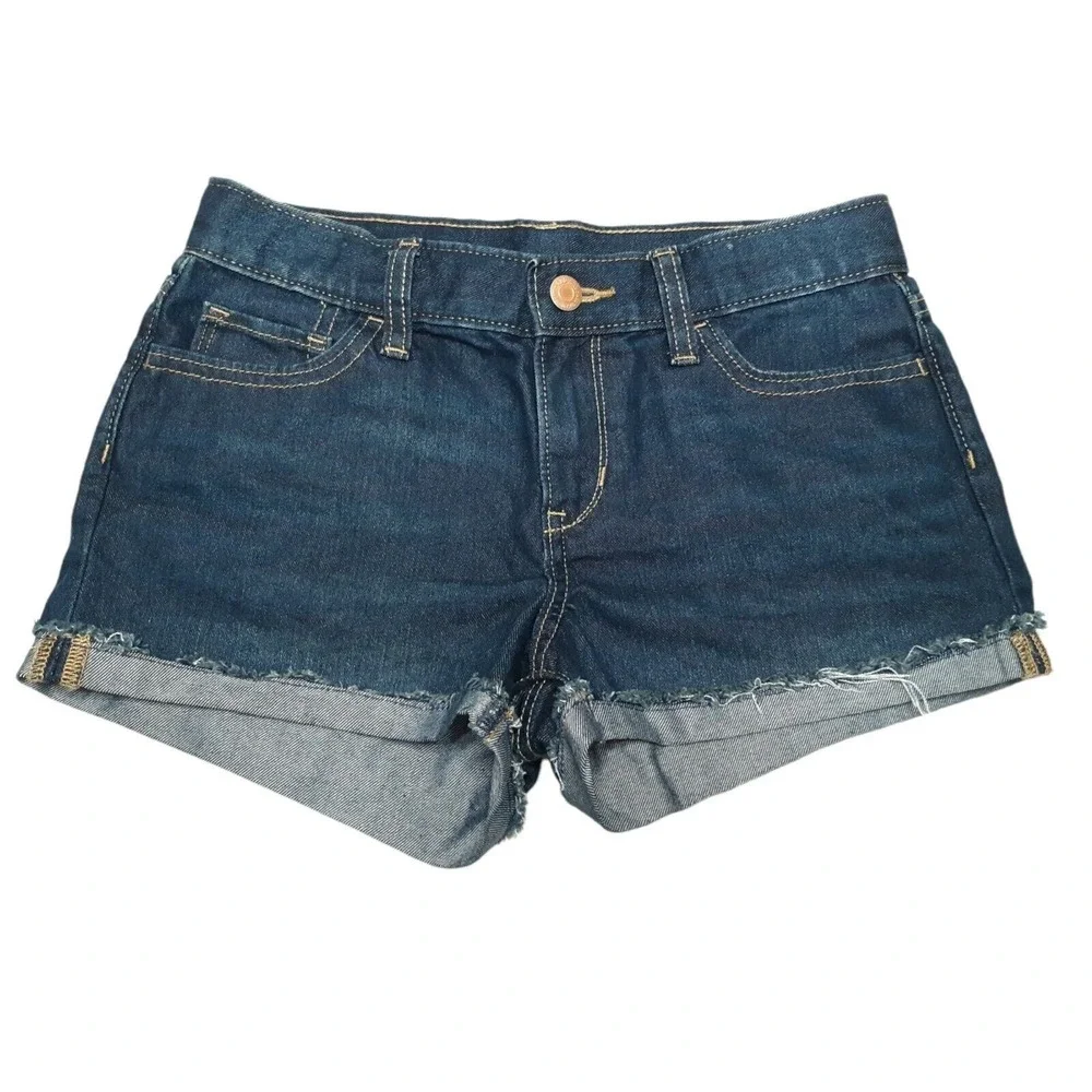 Old Navy Shorts Girls 12 Blue Denim‎ Dark Wash Cuffed Mid Rise Beach NWOT